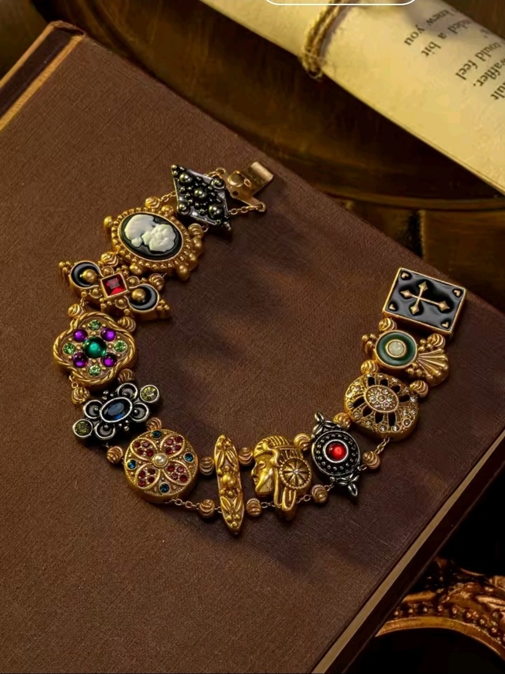 Vintage Gold-Tone Multi-Embellishment Statement Bracelet - Bronze & Gold - Picture 3 of 3